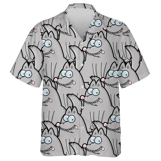 Cute Cartoon Style Face Grey Wolf Hawaiian Shirt, Hawaiian Shirt Gift, Christmas Gift