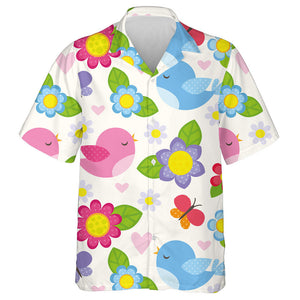 Adorable Bird With Flowers Heart And Butterfly Hawaiian Shirt, Hawaiian Shirt Gift, Christmas Gift