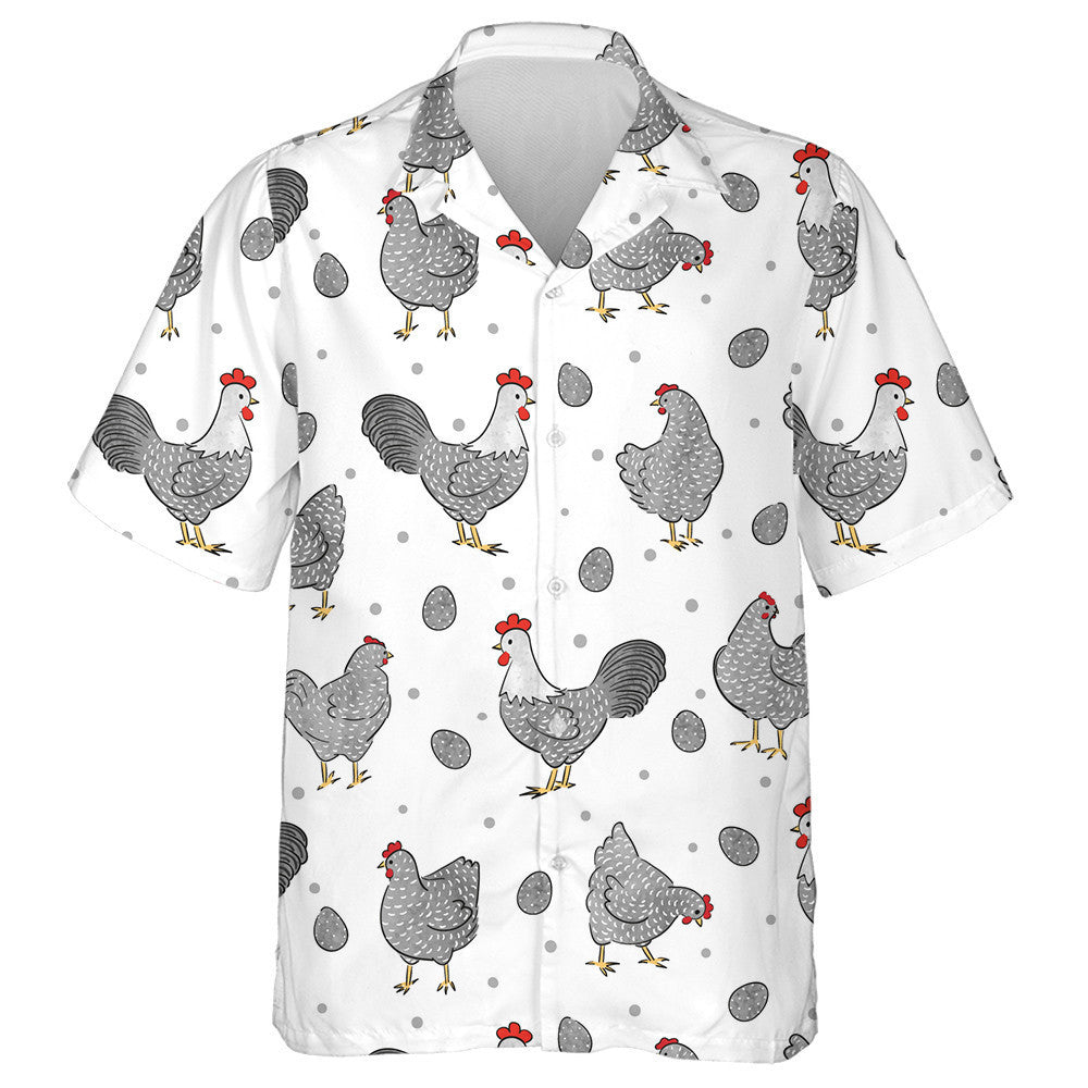 Gray Chicken Hens And Roostrers With Eggs Hawaiian Shirt, Hawaiian Shirt Gift, Christmas Gift