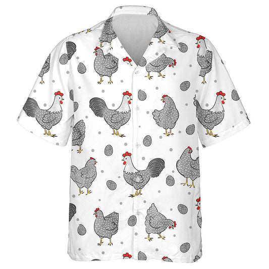 Gray Chicken Hens And Roostrers With Eggs Hawaiian Shirt, Hawaiian Shirt Gift, Christmas Gift