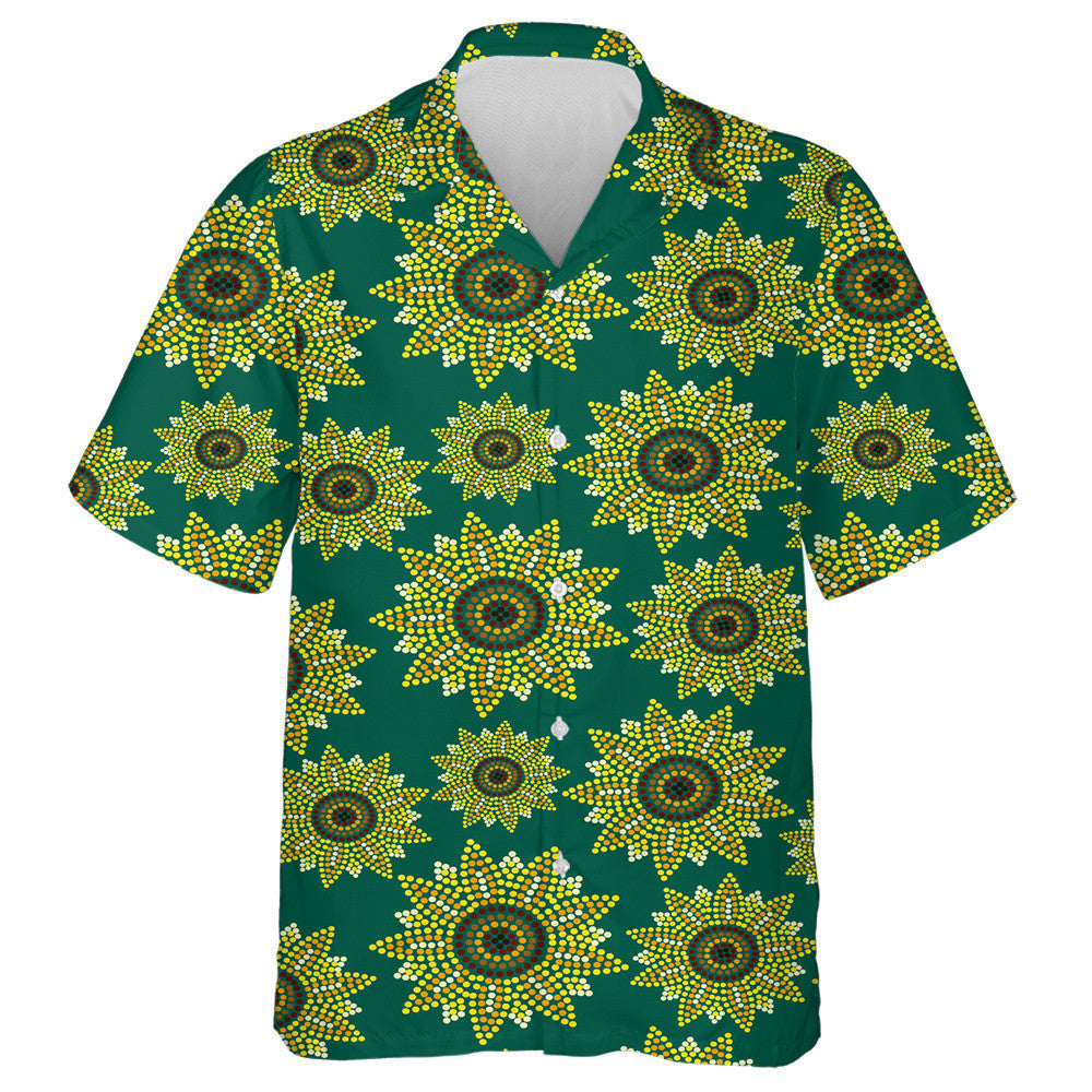 Mosaic Dots Sunflowers On Green Background Hawaiian Shirt,Hawaiian Shirt Gift, Christmas Gift