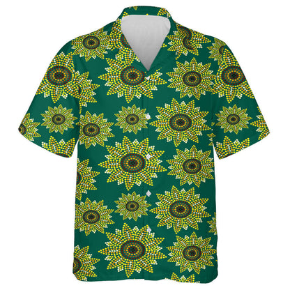 Mosaic Dots Sunflowers On Green Background Hawaiian Shirt,Hawaiian Shirt Gift, Christmas Gift