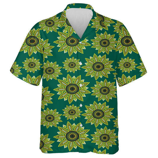 Mosaic Dots Sunflowers On Green Background Hawaiian Shirt,Hawaiian Shirt Gift, Christmas Gift
