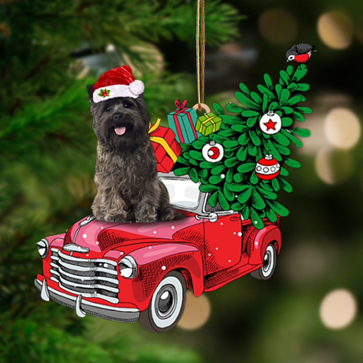 Cairn Terrier-Pine Truck Hanging Christmas Plastic Hanging Ornament, Happy Christmas Ornament, Christmas Gift, Christmas Decoration