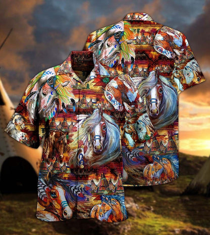 Native American Horse Colorful Design Hawaiian Shirt,Hawaiian Shirt Gift, Christmas Gift