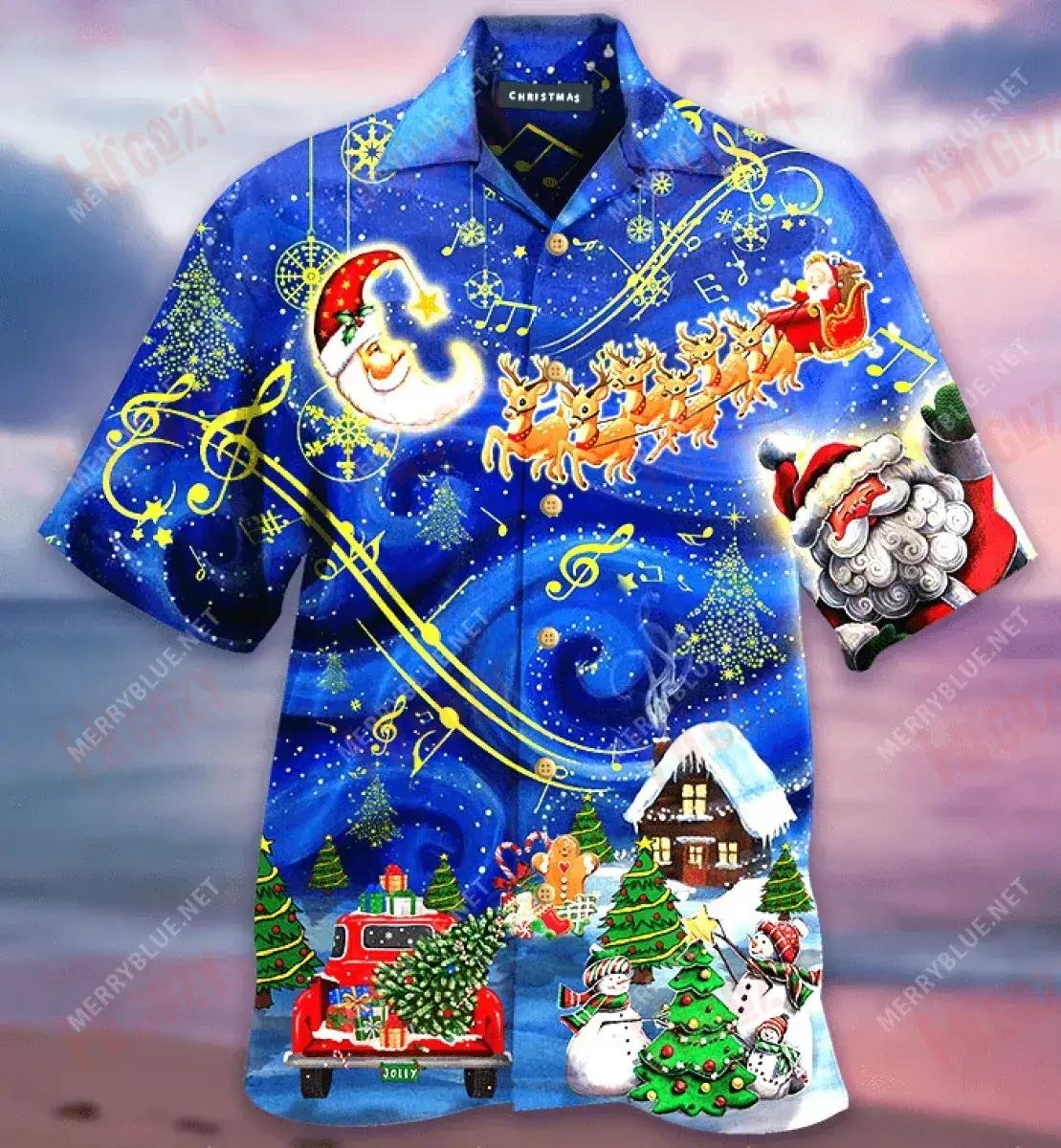 Christmas Sky Short Short Sleeve Shirt Summer Tropical Shirts Custom Hawaiian Shirts Hawaiian Shirts For Women_Hawaiian Shirt Gift, Christmas Gift