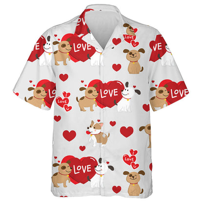 Couple Dogs With Romantic Heart Valentine's Day Hawaiian Shirt, Hawaiian Shirt Gift, Christmas Gift