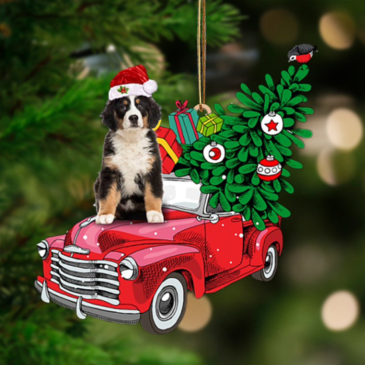 Bernese Mountain Dog-Pine Truck Hanging Christmas Plastic Hanging Ornament, Christmas Ornament Gift, Christmas Gift, Christmas Decoration