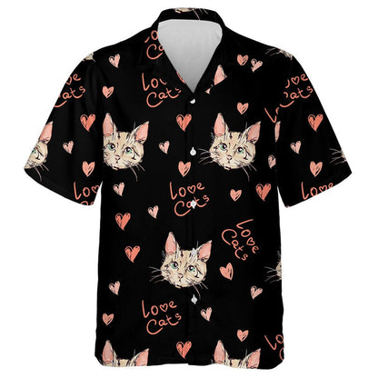 Aghaidh gleoite an Chait Agus an Chroí I Stíl Chartúin Léine Haváís, Bronntanas Léine Haváíais, Bronntanas Nollag