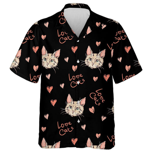 Aghaidh gleoite an Chait Agus an Chroí I Stíl Chartúin Léine Haváís, Bronntanas Léine Haváíais, Bronntanas Nollag