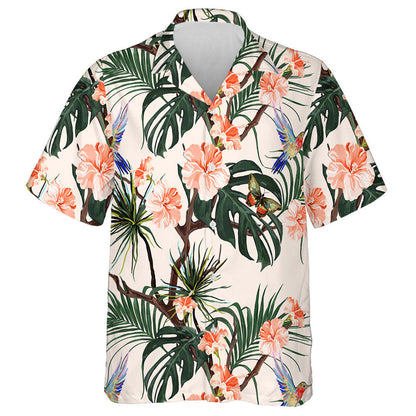 Theme Hummingbirds Butterflies Palm Leaves And Hibiscus Hawaiian Shirt, Hawaiian Shirt Gift, Christmas Gift
