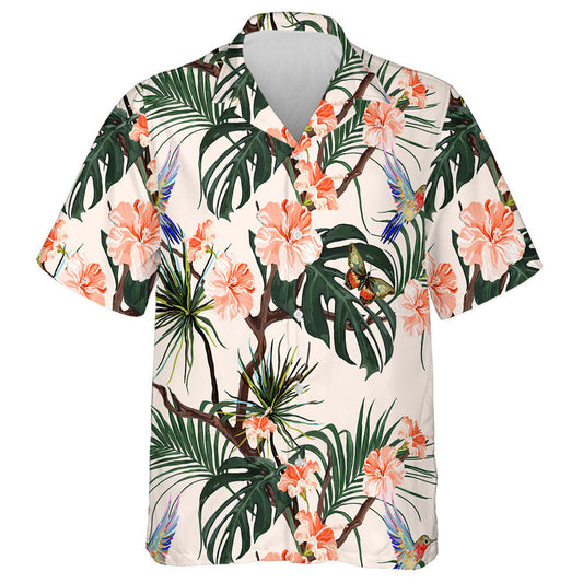 Theme Hummingbirds Butterflies Palm Leaves And Hibiscus Hawaiian Shirt, Hawaiian Shirt Gift, Christmas Gift