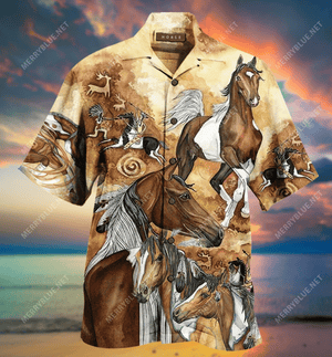 Amazing Native Horses Unisex Hawaiian Shirt, Hawaiian Shirt Gift, Christmas Gift