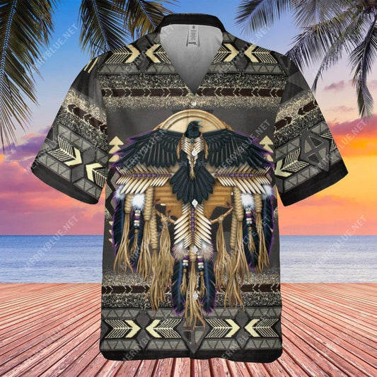 Native American Pattern Black Bird Spirit Hawaiian Shirt,Hawaiian Shirt Gift, Christmas Gift