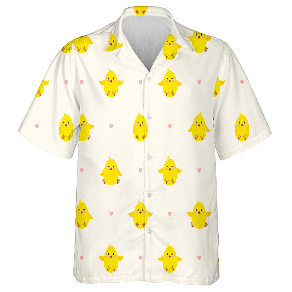 Little Chickens Jumping And Pink Hearts Hawaiian Shirt, Hawaiian For Gift