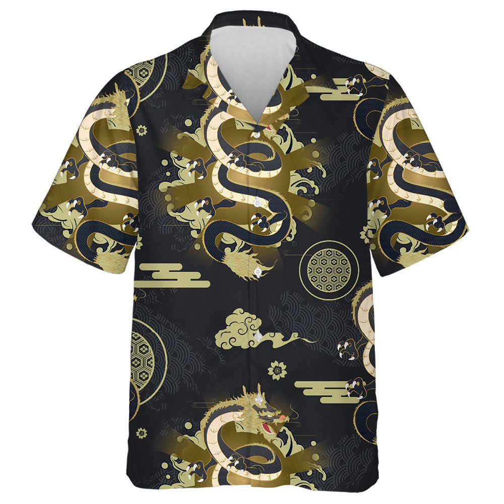 Black And Gold Theme With Flying Dragon Hawaiian Shirt, Hawaiian Shirt Gift, Christmas Gift