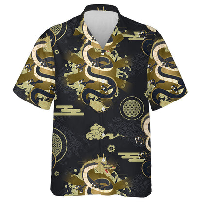 Black And Gold Theme With Flying Dragon Hawaiian Shirt, Hawaiian Shirt Gift, Christmas Gift