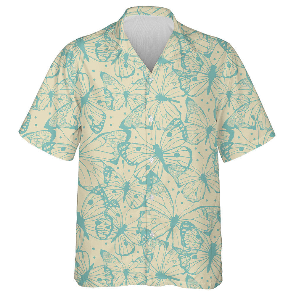 Blue Line Butterfly On Yellow Background Hawaiian Shirt, Hawaiian For Gift