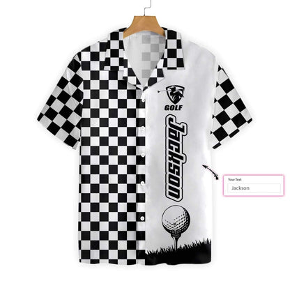 Checkboard Style Golf Custom Name Hawaiian Shirt, Hawaiian For Gift