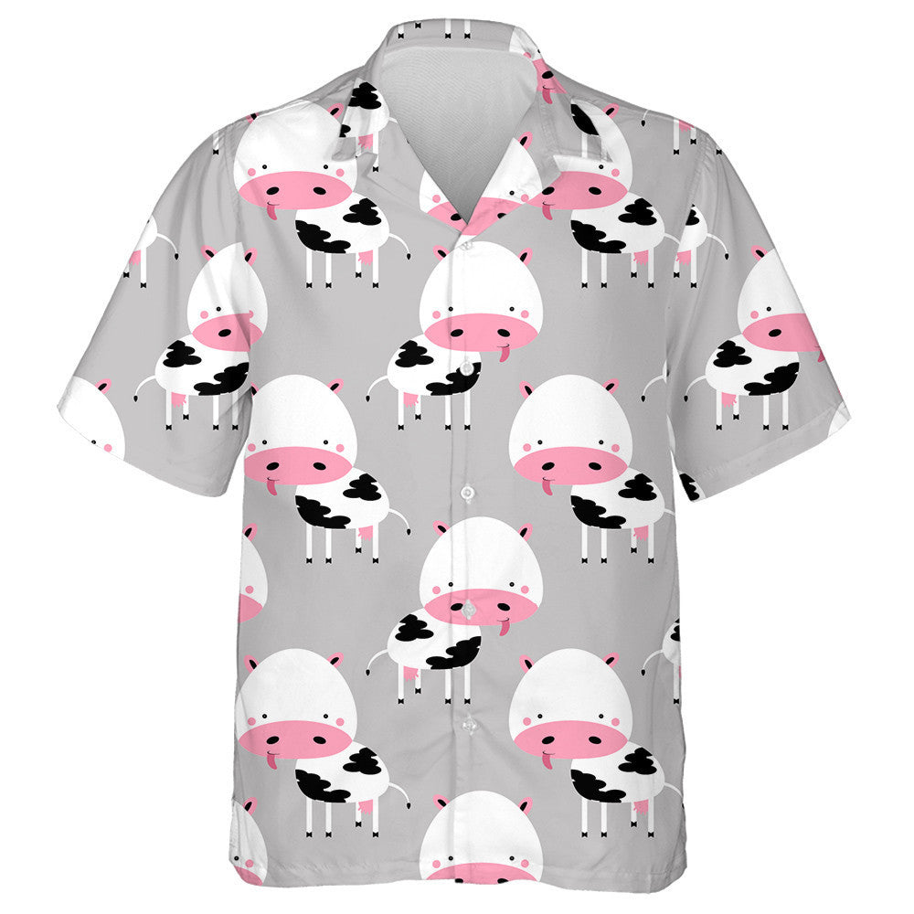 Pink Cartoon Face Of Cow On Yellow Hawaiian Shirt, Hawaiian Shirt Gift, Christmas Gift