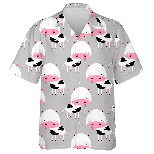 Pink Cartoon Face Of Cow On Yellow Hawaiian Shirt, Hawaiian Shirt Gift, Christmas Gift