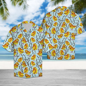 Yellow Chicken Babies On Blue Pattern Hawaiian Shirt, Hwaiian For Gift