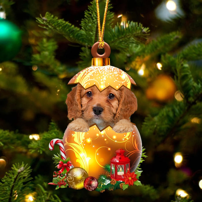 Cute Cavapoo In Golden Egg Christmas Ornament, Pet Love Gift, Christmas Ornament, Christmas Gift