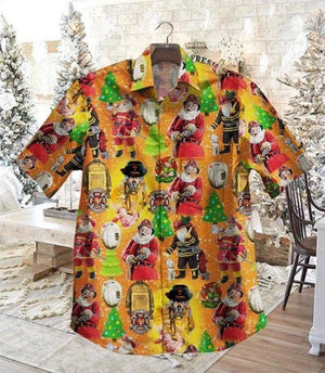 Firefighter Santa By Christmas Trees Design Hawaiian Shirt, Hawaiian Shirt Gift, Christmas Gift