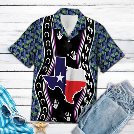 Texas Bluebonnet Awesome Footprint Pattern Hawaiian Shirt,Hawaiian Shirt Gift, Christmas Gift