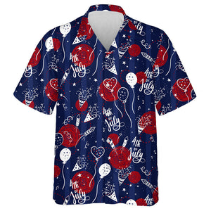 4th of July Celebrations Hand Drawn Elements Hawaiian Shirt, Hawaiian Shirt Gift, Christmas Gift