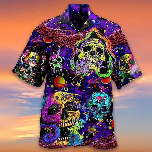 Skull Hippie Universe Nice Ornamental Hawaiian Shirt,Hawaiian Shirt Gift, Christmas Gift