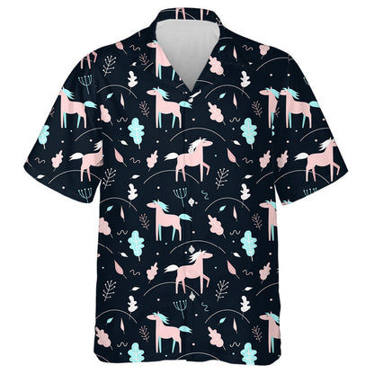 Pink Horses And Plants On A Dark Background Hawaiian Shirt, Hawaiian Shirt Gift, Christmas Gift