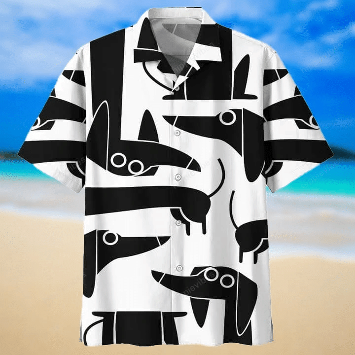 Dachshund Black And White Pattern Unique Design Hawaiian Shirt, Hawaiian Shirt Gift, Christmas Gift