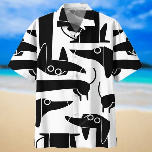 Dachshund Black And White Pattern Unique Design Hawaiian Shirt, Hawaiian Shirt Gift, Christmas Gift