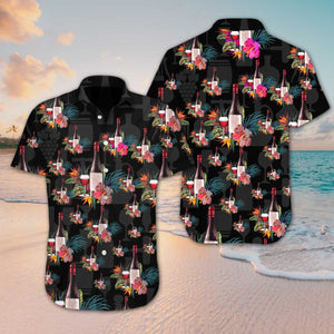 Wine Flower At Dark Night Design Hawaiian Shirt, Hwaiian For Gift