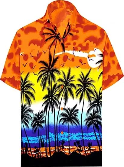 Copy of Coconut Tree Hawaiian Aloha Shirt Unisex Shorts Sleeve Colorful Hawaiian Shorts Beach Short Sleeve, Hwaiian For Gift