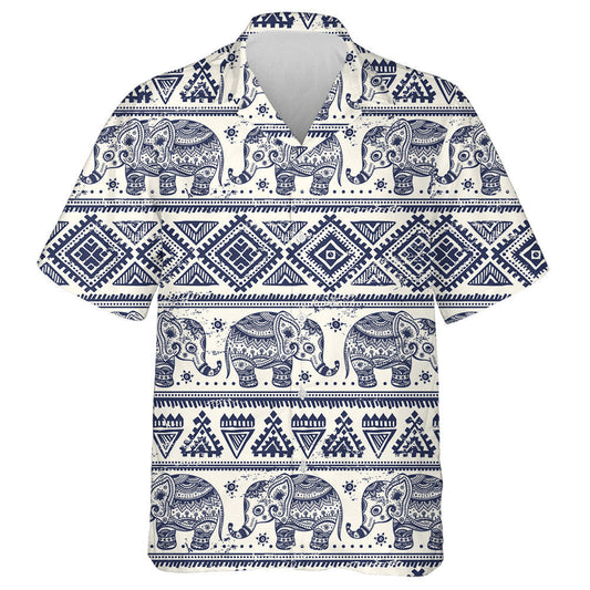Vinatge Elephant With Indian Lotus Ethnic Hawaiian Shirt, Hwaiian For Gift