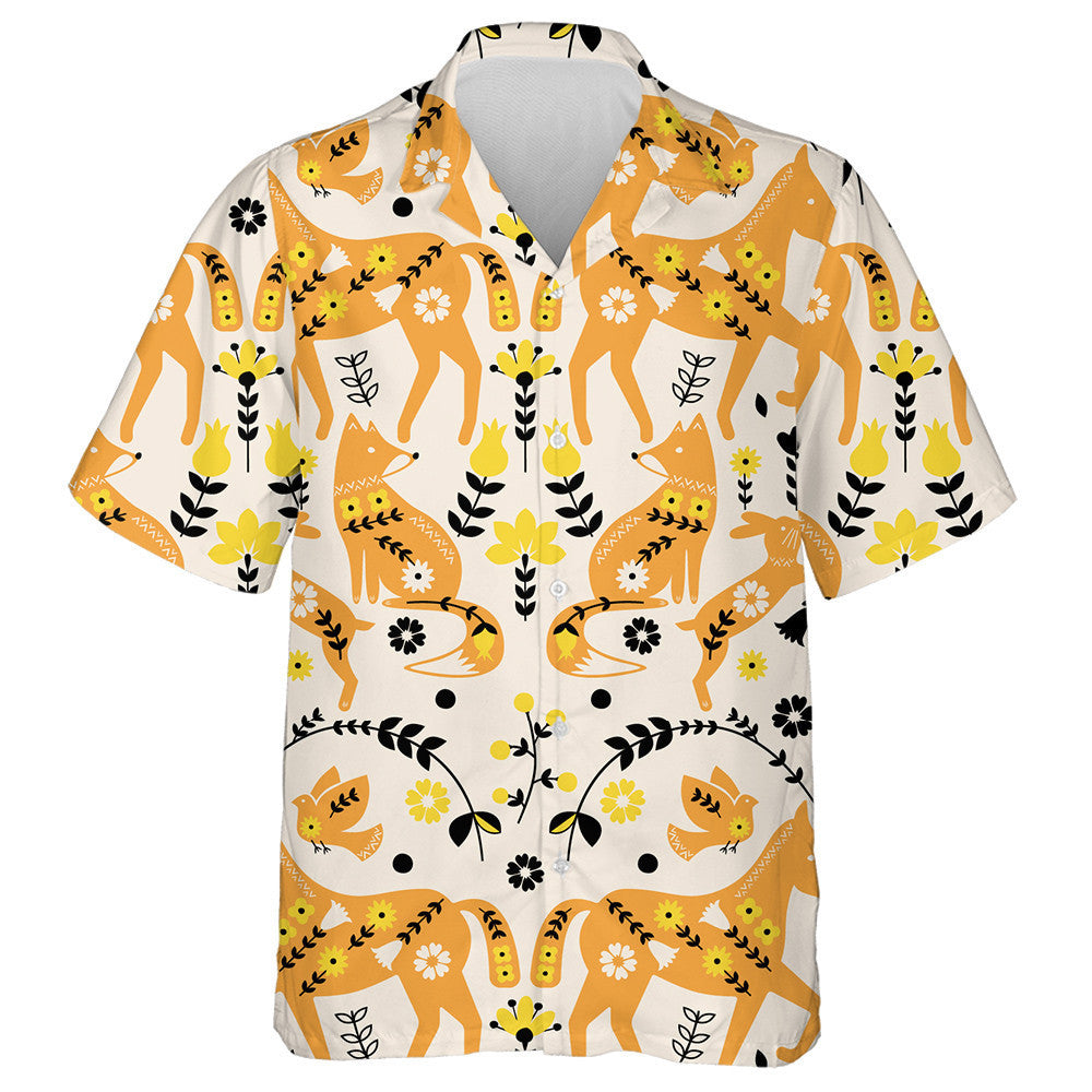 Orange Horses And Fox In Vintage Style Hawaiian Shirt, Hawaiian Shirt Gift, Christmas Gift