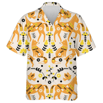 Orange Horses And Fox In Vintage Style Hawaiian Shirt, Hawaiian Shirt Gift, Christmas Gift