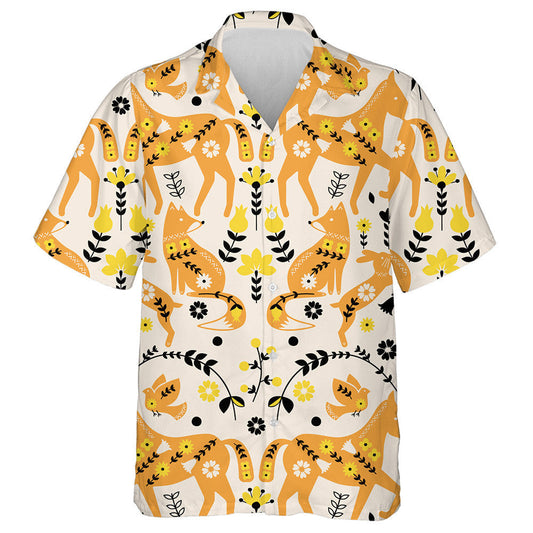 Orange Horses And Fox In Vintage Style Hawaiian Shirt, Hawaiian Shirt Gift, Christmas Gift
