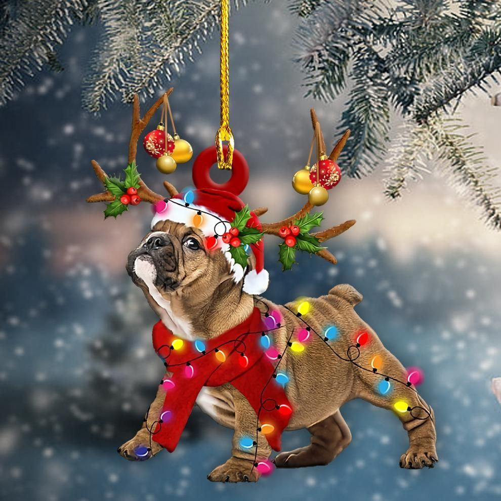 Bulldog Christmas Light Shape Christmas Ornament, Christmas Gift, Christmas Decoration