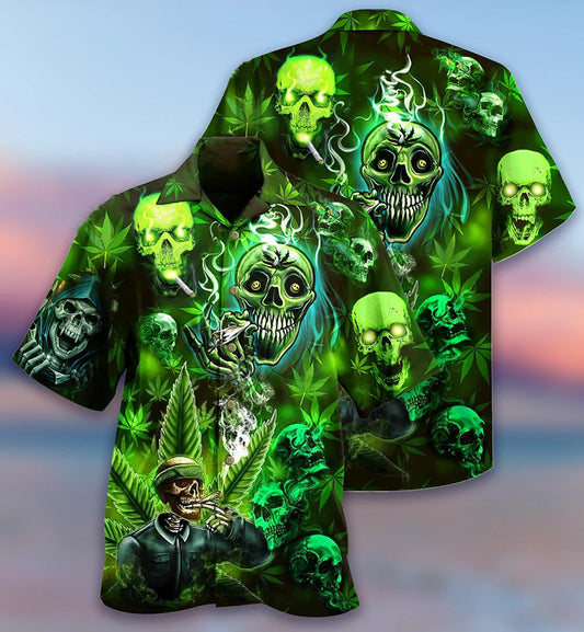 Skull So High Tropical Leaves Green Theme Design Hawaiian Shirt, Hawaiian Shirt Gift, Christmas Gift