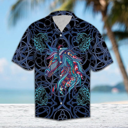 Vivid Colorful Unicorn Blue Mandala Art Pattern Hawaiian Shirt, Hawaiian Shirt Gift, Christmas Gift