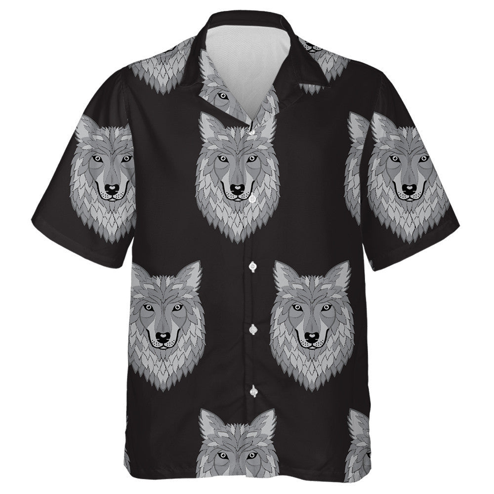 Embroidery Wolf Gray Head In Vintage Style Hawaiian Shirt, Hawaiian Shirt Gift, Christmas Gift