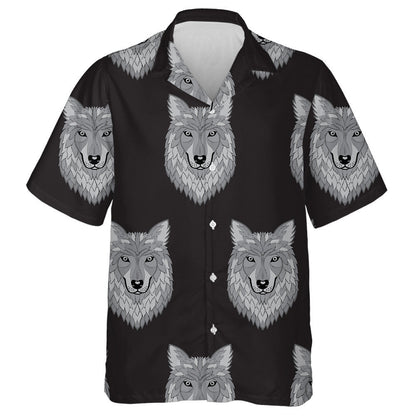 Embroidery Wolf Gray Head In Vintage Style Hawaiian Shirt, Hawaiian Shirt Gift, Christmas Gift
