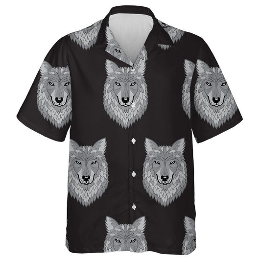 Embroidery Wolf Gray Head In Vintage Style Hawaiian Shirt, Hawaiian Shirt Gift, Christmas Gift