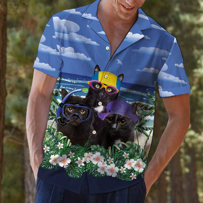 Black Cat Summer Beach Design Hawaiian Shirt,Hawaiian For Gift