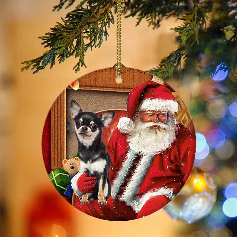 Chihuahua With Santa Christmas Christmas Plastic Hanging Ornament, Christmas Gift, Christmas Decoration