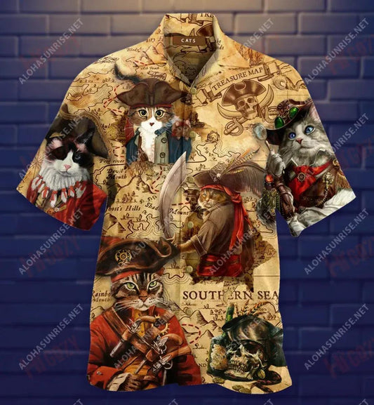 Cats Treasure Huntings Short Sleeve Shirt Summer Tropical Shirts Vintage Hawaiian Shirts Hawaiian Shirts For Men, Hwaiian For Gift