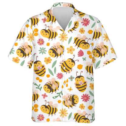 Summer Bees And Flowers Cartoon Flying Insects Hawaiian Shirt, Hawaiian Shirt Gift, Christmas Gift